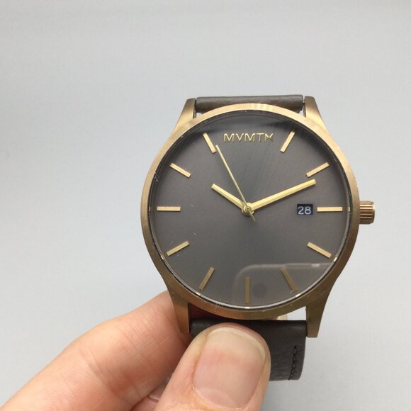 MVMT Classic Watch Men 45mm Gold Tone Date Gray Leather Band New Battery - Picture 7 of 15